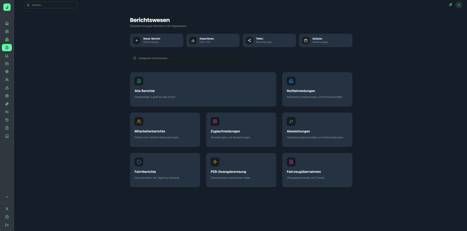 Übersicht des Berichtswesens