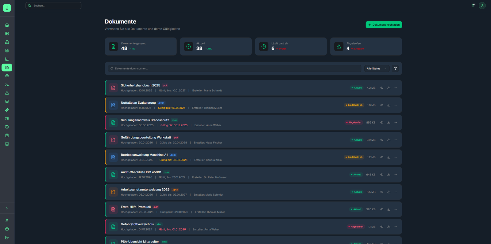 Screenshot des Dokumentenmanagements